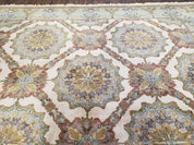 Indo Sultanabad Area Rug 8 x 9.5, Wool Hand-Knotted Ivory Green Teal Decorative Rug, Floral Panel Carpet, Indian Rug, 8 x 10 Bedroom Rug