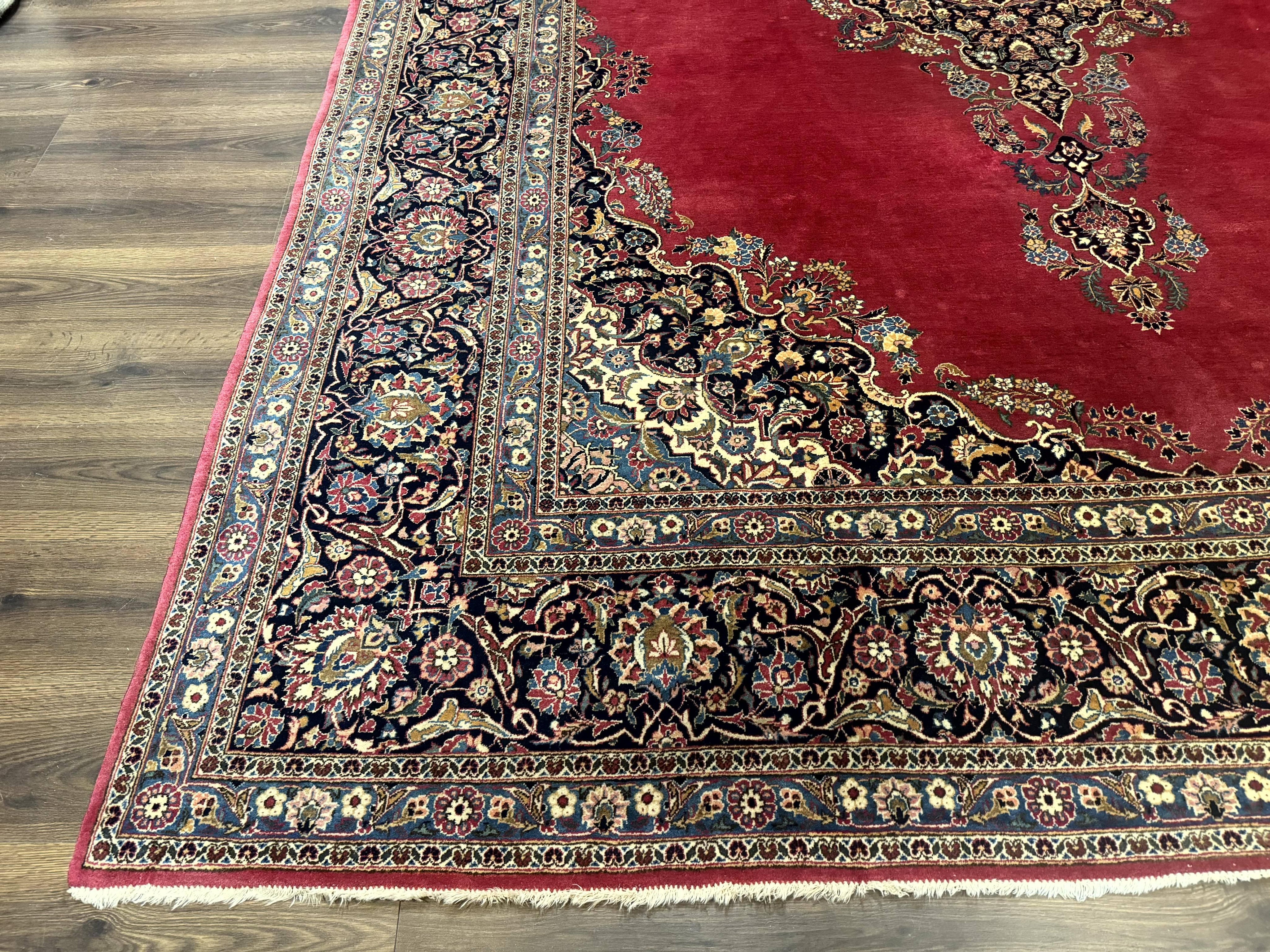 Persian Kashan Rug 9x12, Traditional, Semi Open Field, Red, Signed By Master Weaver, Antique Rug