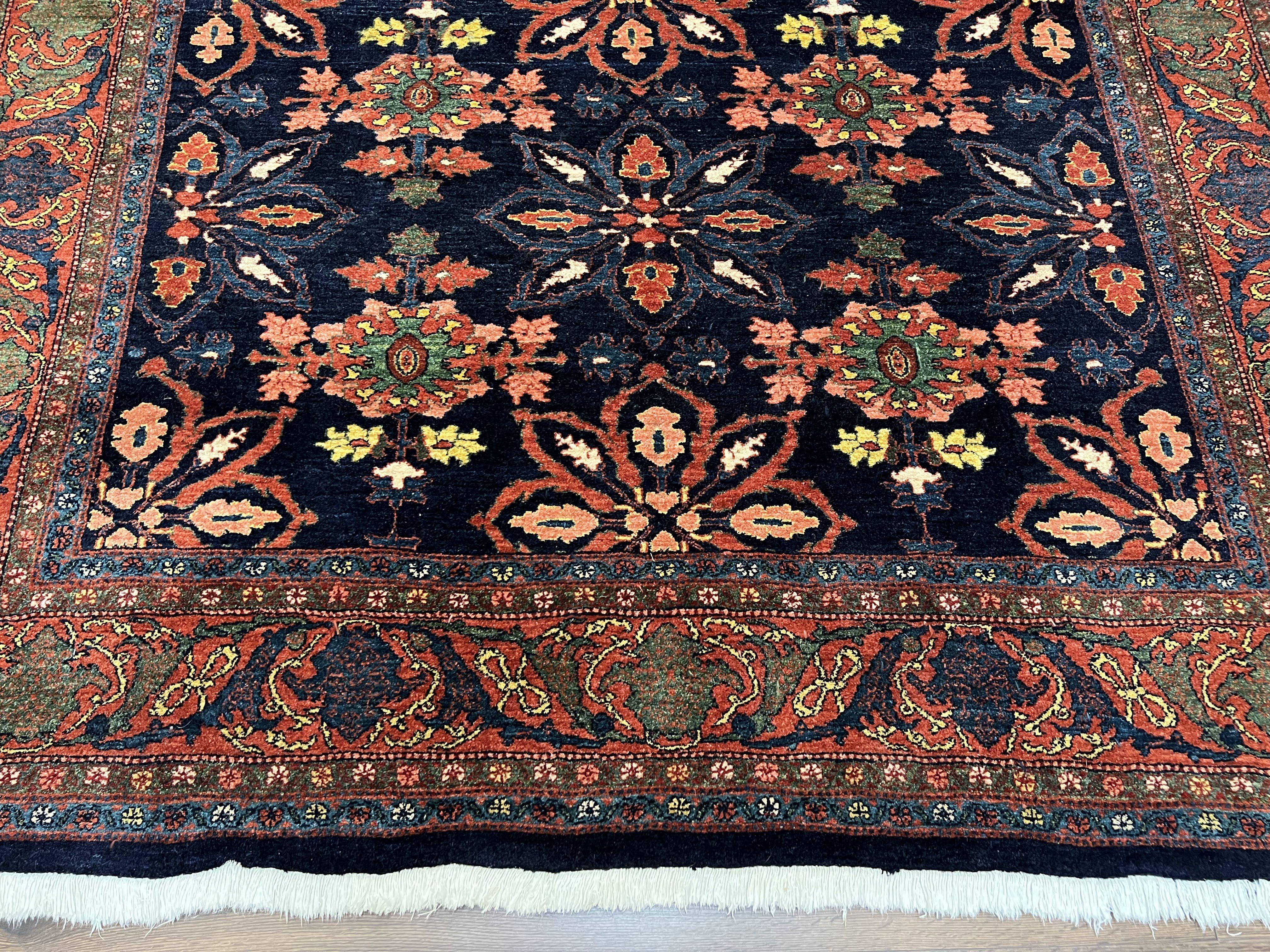 Wonderful Persian Rug 7x10, Navy Blue and Red, Allover Floral Pattern, Bidjar Carpet, Authentic Oriental Rug 7 x 10, Wool Hand Knotted Rug