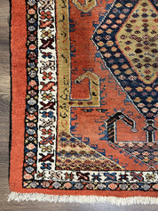 Rare Persian Tribal Runner Rug 3 x 11, Sarab Serab Persian Runner, Antique 1920s Collectible Geometric Medallions Oriental Wool Runner, Hand Knotted, Bright Orange-Red