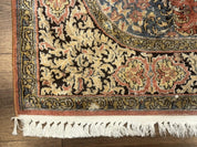 Indian Kashmiri Silk Rug 3x5, Fine 260 KPSI, Hand Knotted