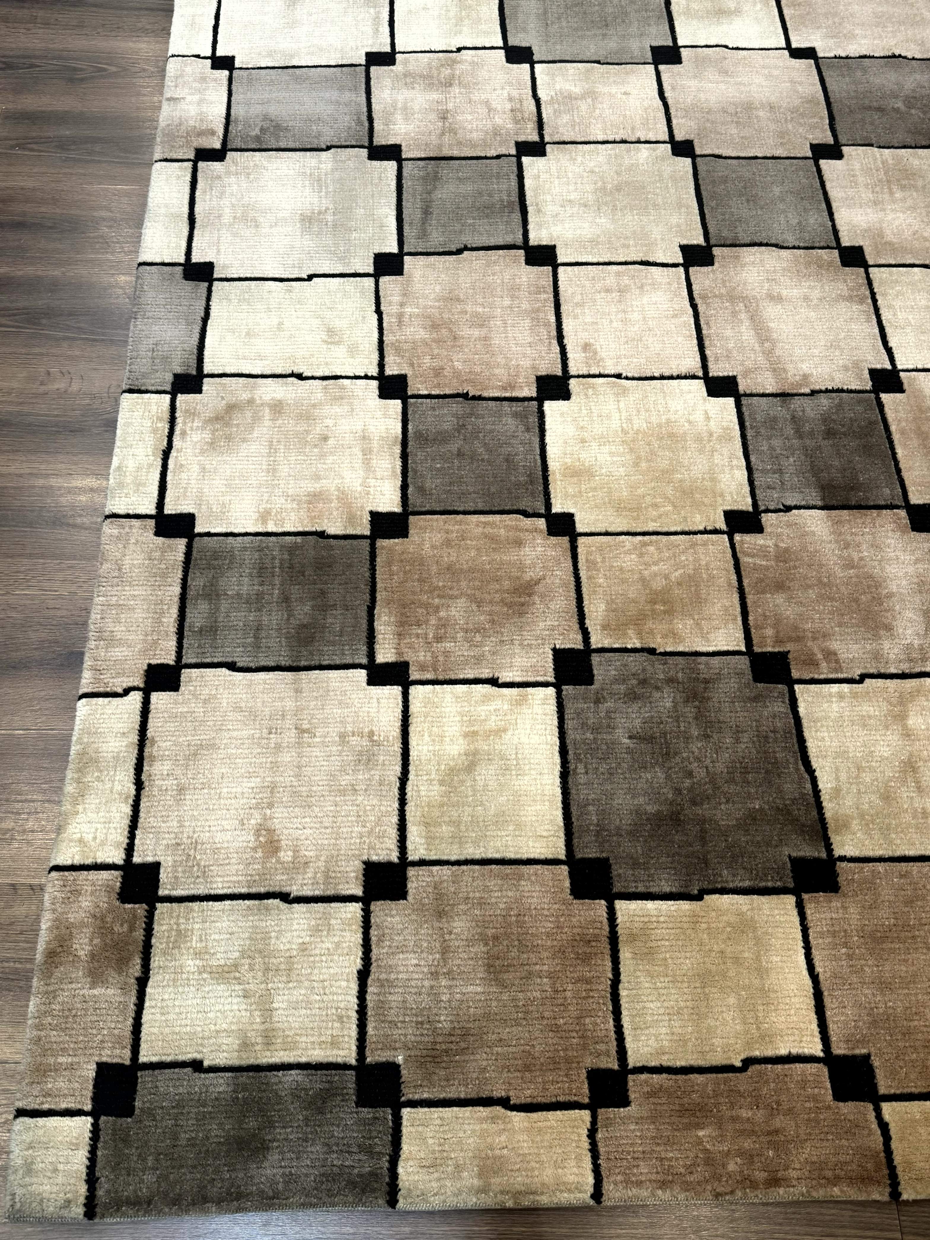 Tibetan Wool Rug 5x8, Contemporary Modern Carpet, Abstract Design, Soft Thick Pile, Pair B