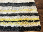 Shag Rug 5x8, Yellow Ivory Charcoal, Contemporary