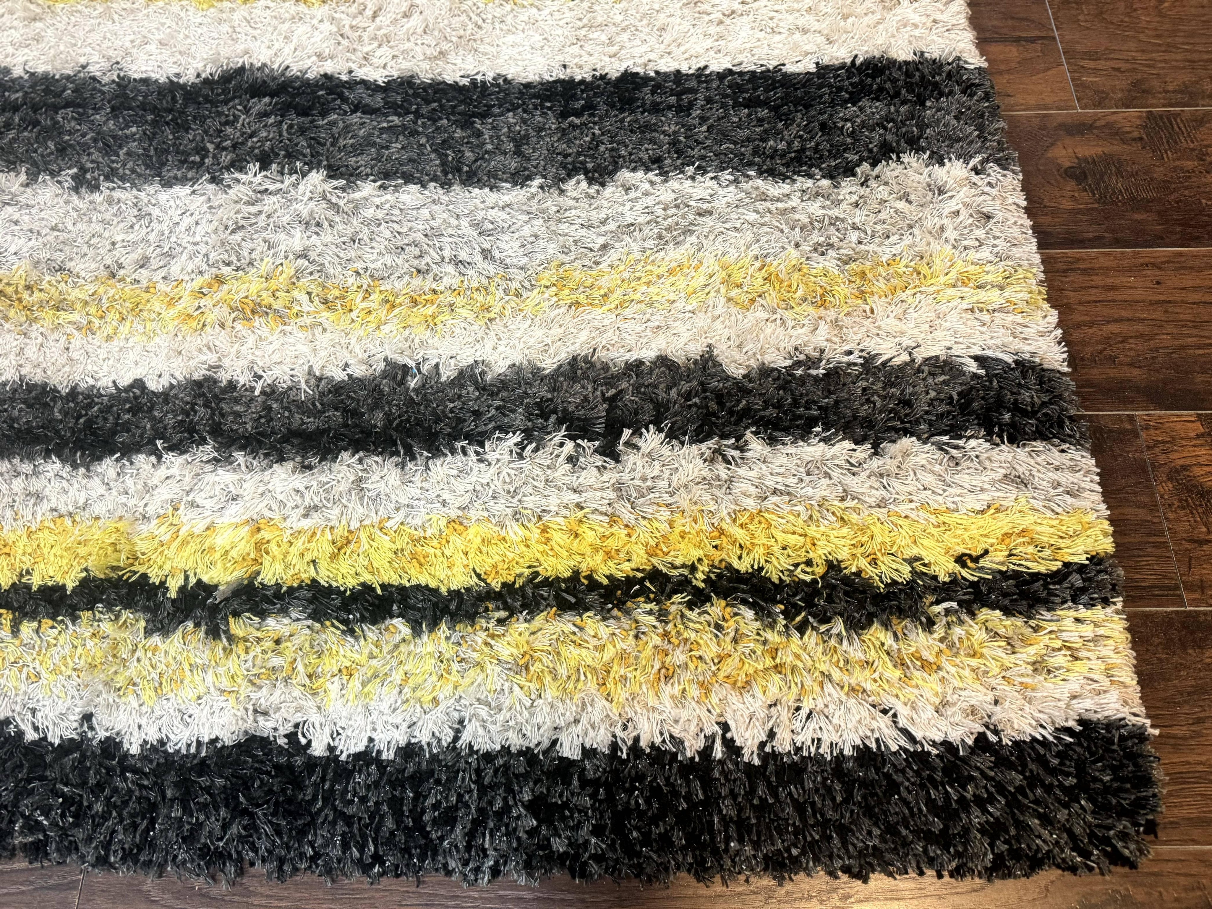 Shag Rug 5x8, Yellow Ivory Charcoal, Contemporary