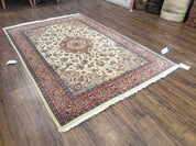 4x6 Handmade Top Quality Pakistani Floral Wool Rug Veg Dyes Carpet Beige Salmon