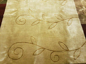 6' X 9' Modern Handmade Tibetan Nepal Wool & Silk Rug Decorative Abstract Gold