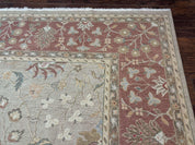 Large Turkish Soumak Rug 10x14, Flatweave Dhurrie, Handmade, Light Green and Salmon