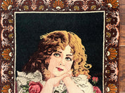 Small Persian Tabriz Pictorial Rug of Young Girl, Very Fine 380 KPSI, Portrait of Young Lady with Roses, Handmade, Persian Rug for Wall Hanging