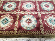 Nepalese Aubusson Panel Rug 6x9, Red & Ivory Soft Plush Tibetan Pile Rug, Wool Hand-Knotted Carpet, 6 x 9 Elegant Area Rug, Office Room Rug