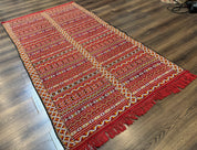 Moroccan Kilim Rug 4x8, Flatweave, Bohemian, Red Ivory Orange