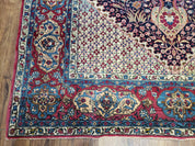 Antique Persian Tehran Rug 5x8, Midnight Blue and Red, Hand-Knotted, Wool