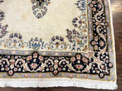 Persian Kirman Rug 4x7, Wool Hand Knotted Antique Carpet, Beige, Semi Open Field Medallion Rug, Traditional Handmade Oriental Rug