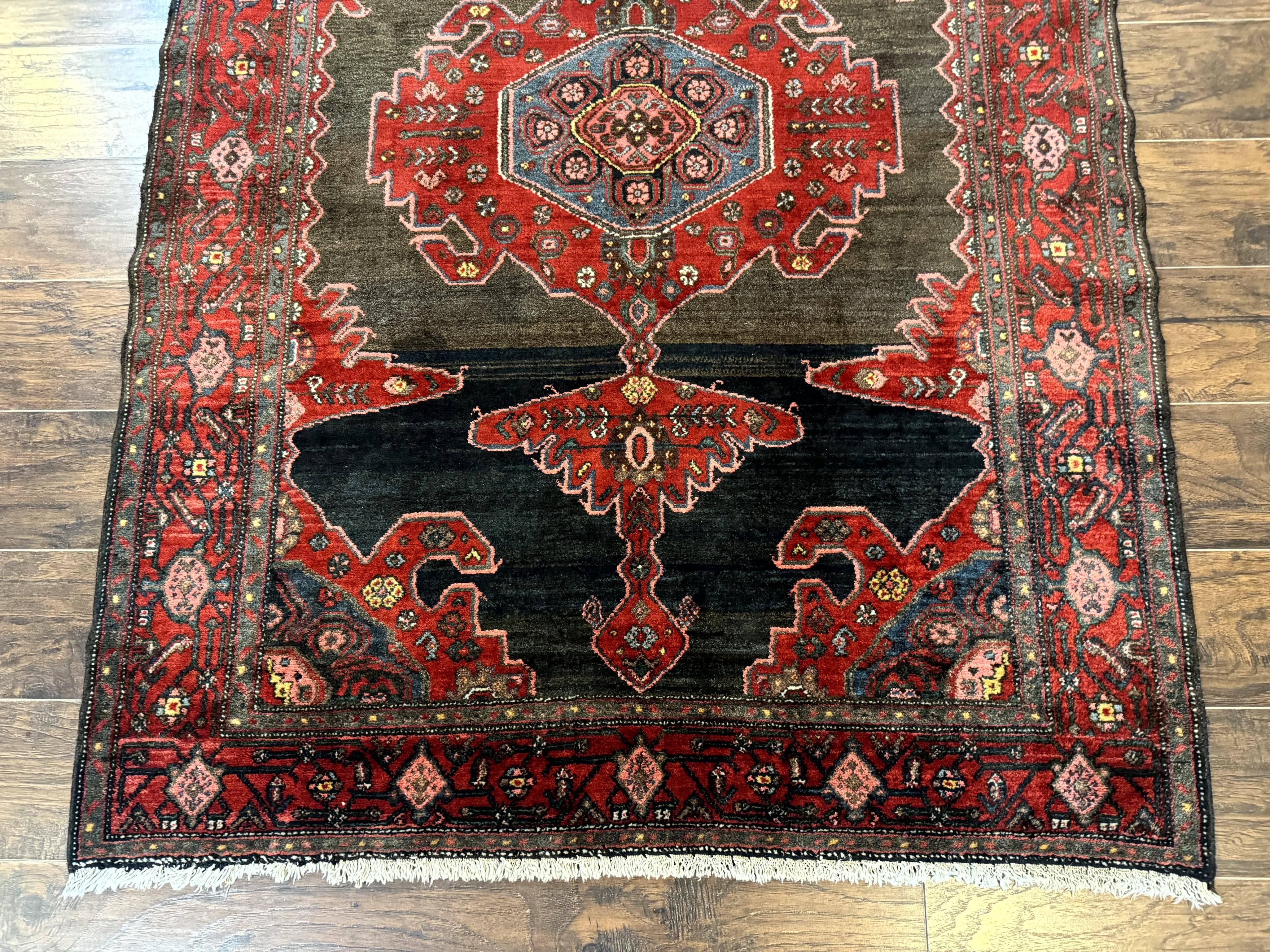Antique Persian Tribal Rug 5x7, Geometric Wool Carpet, Kurdish Senneh Rug