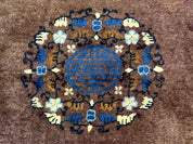 Antique Chinese Wool Rug 9x11, Large Chinese Art Deco Rug, Peking Rug, Brown and Blue, Open Field, Fete Rug