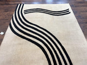 Modern Rug 6x9, Cream and Black, Abstract Pattern
