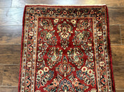 Red Persian Sarouk Rug 3 x 5.8, Antique Wool Carpet, 210 KPSI