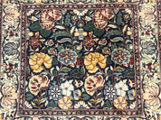Square Pak Persian Small Rug 2.7 x 2.7, William Morris Design, Dark Green, Floral, Handmade