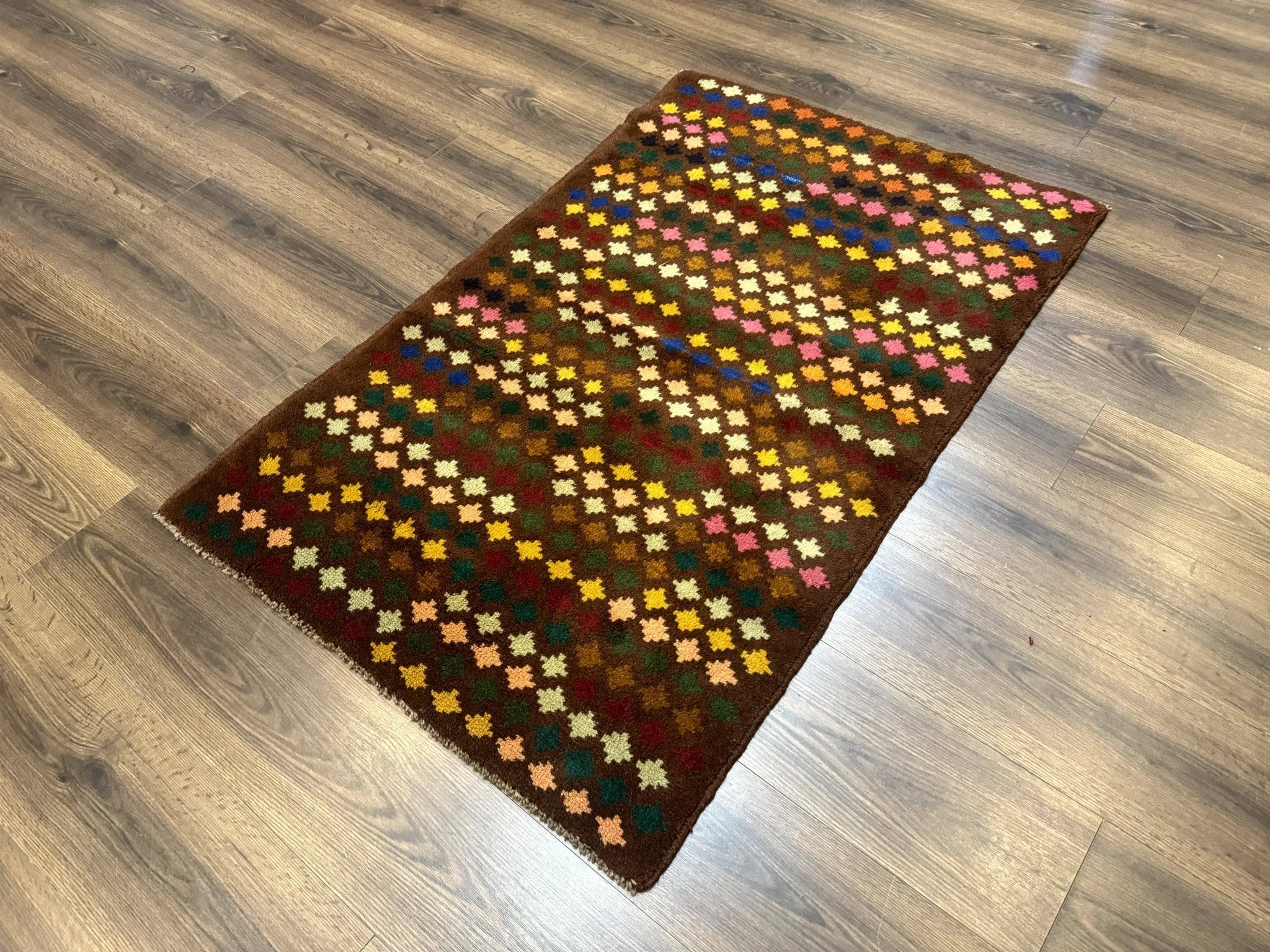 Afghan Balouch Rug 3x5 Multicolor Vintage Handmade Wool Carpet - Jewel RugsShopify CollectiveHUNTEDFOX - Afghan Balouch Rug 3x5 Multicolor Vintage Handmade Wool Carpet