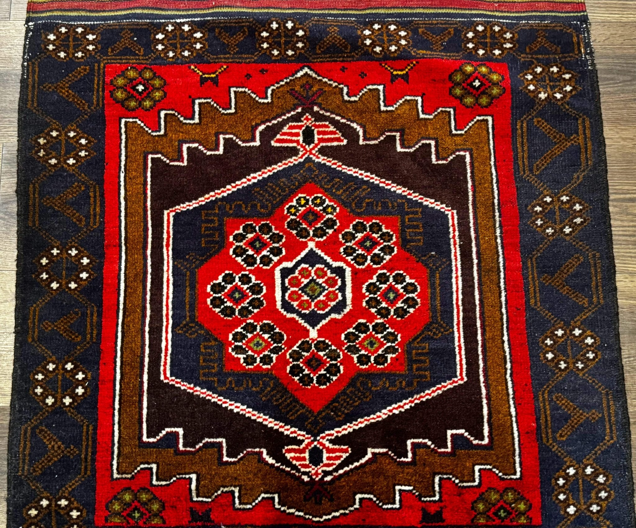 Afghan Rug 3x5, Tribal, Navy Blue, Wool, Handmade, Geometric, Rustic - Jewel RugsShopify CollectiveHUNTEDFOX - Afghan Rug 3x5, Tribal, Navy Blue, Wool, Handmade, Geometric, Rustic