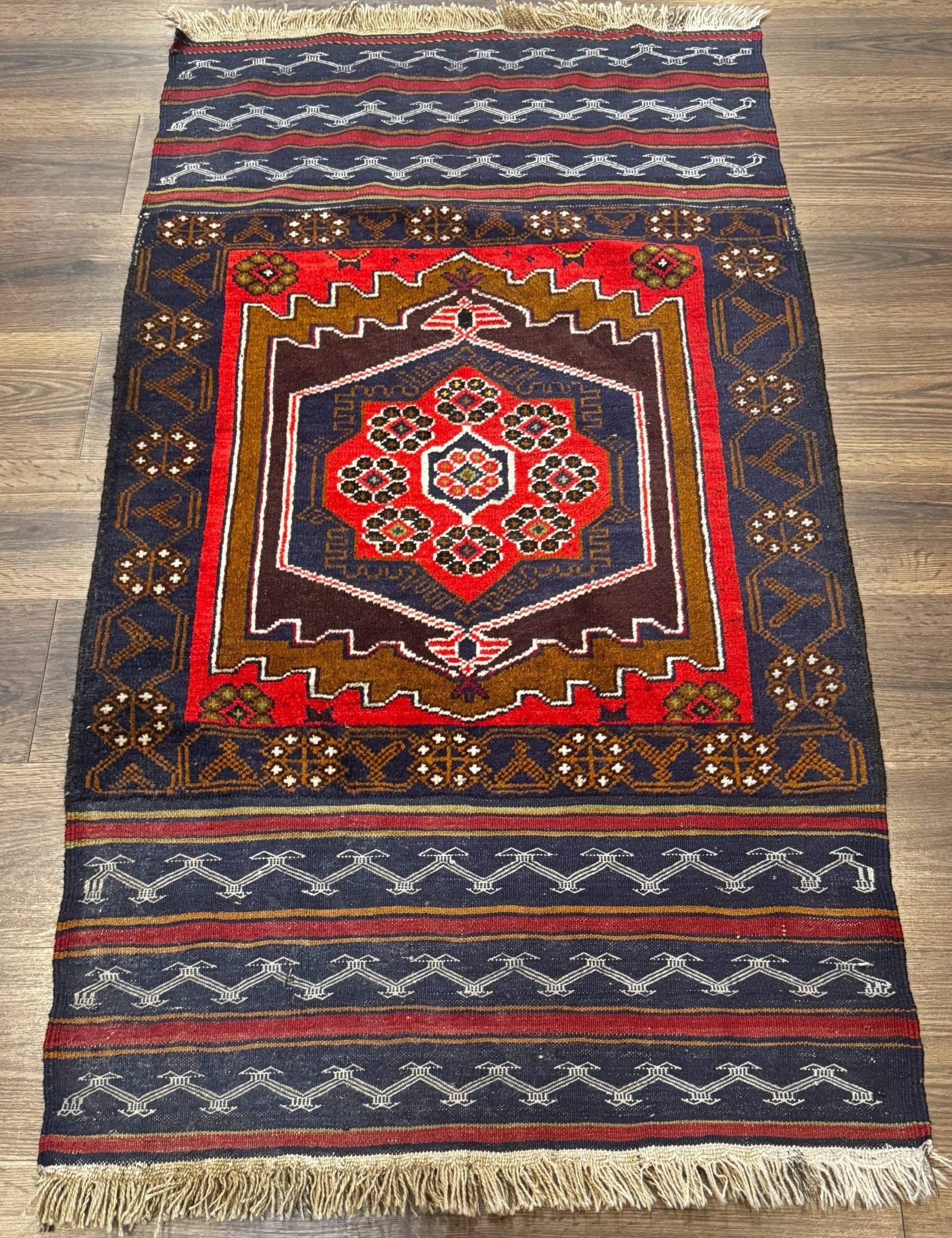 Afghan Rug 3x5, Tribal, Navy Blue, Wool, Handmade, Geometric, Rustic - Jewel RugsShopify CollectiveHUNTEDFOX - Afghan Rug 3x5, Tribal, Navy Blue, Wool, Handmade, Geometric, Rustic