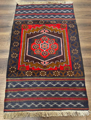 Afghan Rug 3x5, Tribal, Navy Blue, Wool, Handmade, Geometric, Rustic - Jewel RugsShopify CollectiveHUNTEDFOX - Afghan Rug 3x5, Tribal, Navy Blue, Wool, Handmade, Geometric, Rustic