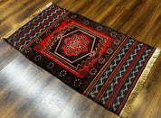 Afghan Rug 3x5, Tribal, Navy Blue, Wool, Handmade, Geometric, Rustic - Jewel RugsShopify CollectiveHUNTEDFOX - Afghan Rug 3x5, Tribal, Navy Blue, Wool, Handmade, Geometric, Rustic