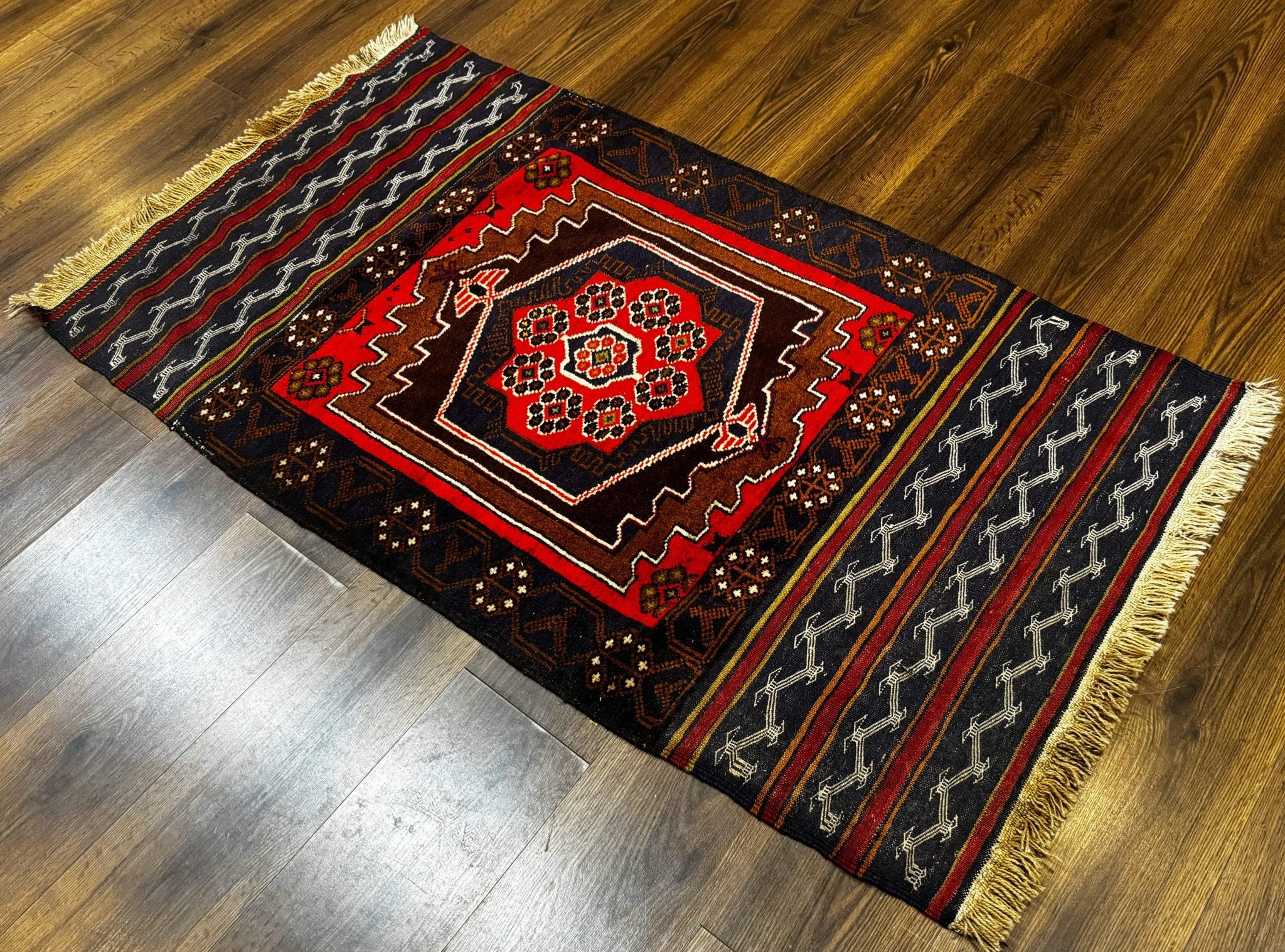 Afghan Rug 3x5, Tribal, Navy Blue, Wool, Handmade, Geometric, Rustic - Jewel RugsShopify CollectiveHUNTEDFOX - Afghan Rug 3x5, Tribal, Navy Blue, Wool, Handmade, Geometric, Rustic