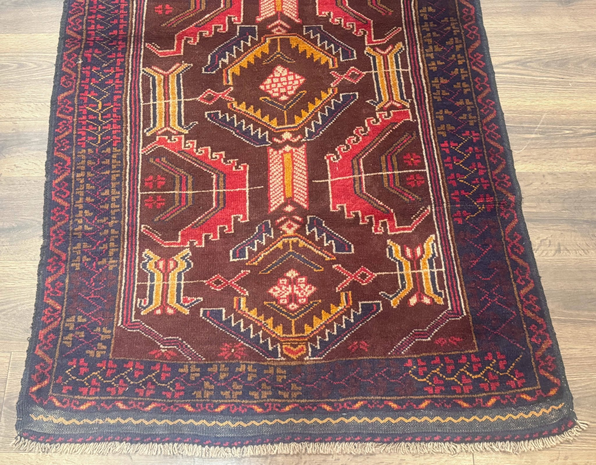 Afghan Rug 3x7, Maroon and Navy Blue, Balouch Carpet, Tribal Rug, New - Jewel RugsShopify CollectiveHUNTEDFOX - Afghan Rug 3x7, Maroon and Navy Blue, Balouch Carpet, Tribal Rug, New