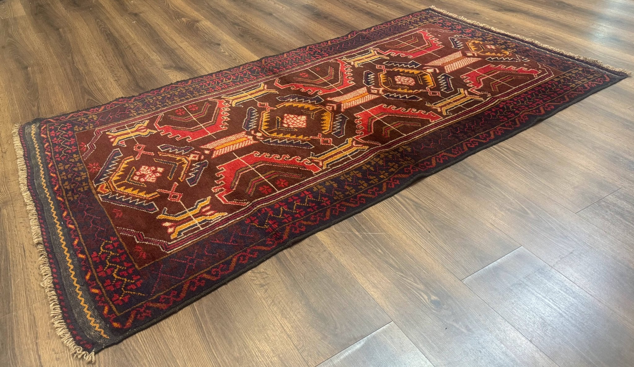 Afghan Rug 3x7, Maroon and Navy Blue, Balouch Carpet, Tribal Rug, New - Jewel RugsShopify CollectiveHUNTEDFOX - Afghan Rug 3x7, Maroon and Navy Blue, Balouch Carpet, Tribal Rug, New