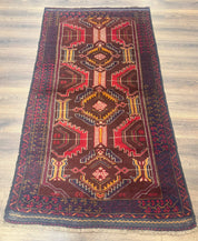 Afghan Rug 3x7, Maroon and Navy Blue, Balouch Carpet, Tribal Rug, New - Jewel RugsShopify CollectiveHUNTEDFOX - Afghan Rug 3x7, Maroon and Navy Blue, Balouch Carpet, Tribal Rug, New