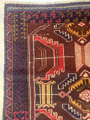 Afghan Rug 3x7, Maroon and Navy Blue, Balouch Carpet, Tribal Rug, New - Jewel RugsShopify CollectiveHUNTEDFOX - Afghan Rug 3x7, Maroon and Navy Blue, Balouch Carpet, Tribal Rug, New