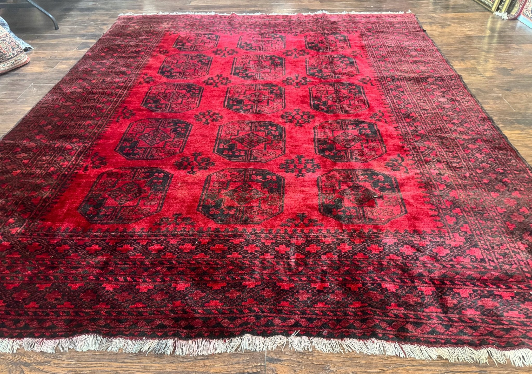 Afghan Turkoman Rug 9x10, Red Beshir Carpet, Tribal, Wool, Antique - Jewel RugsShopify CollectiveHUNTEDFOX - Afghan Turkoman Rug 9x10, Red Beshir Carpet, Tribal, Wool, Antique