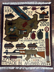 Afghan War Rug, Helicopters Tanks Guns, Handmade, Wool, 2x3 - Jewel RugsShopify CollectiveHUNTEDFOX - Afghan War Rug, Helicopters Tanks Guns, Handmade, Wool, 2x3