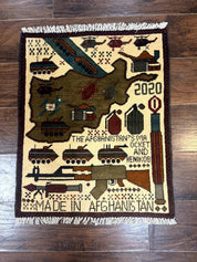 Afghan War Rug, Helicopters Tanks Guns, Handmade, Wool, 2x3 - Jewel RugsShopify CollectiveHUNTEDFOX - Afghan War Rug, Helicopters Tanks Guns, Handmade, Wool, 2x3