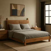 Aged Tan Leather Wall - Mount Headboard - headboardLEATHERShopify CollectiveHUNTEDFOX - soft aged tan leather wall - mounted headboard for king bed in masculine room