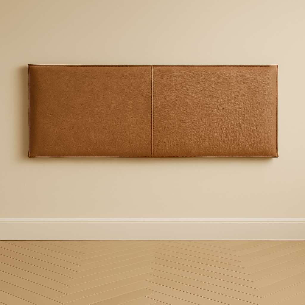 Aged Tan Leather Wall - Mount Headboard - headboardLEATHERShopify CollectiveHUNTEDFOX - wall mount modern hanging leather headboard