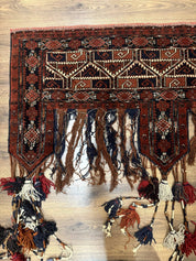 Antique Afghan Beshir Tent Header Textile Rug, Tribal Collectible, Wool - Jewel RugsShopify CollectiveHUNTEDFOX - Antique Afghan Beshir Tent Header Textile Rug, Tribal Collectible, Wool