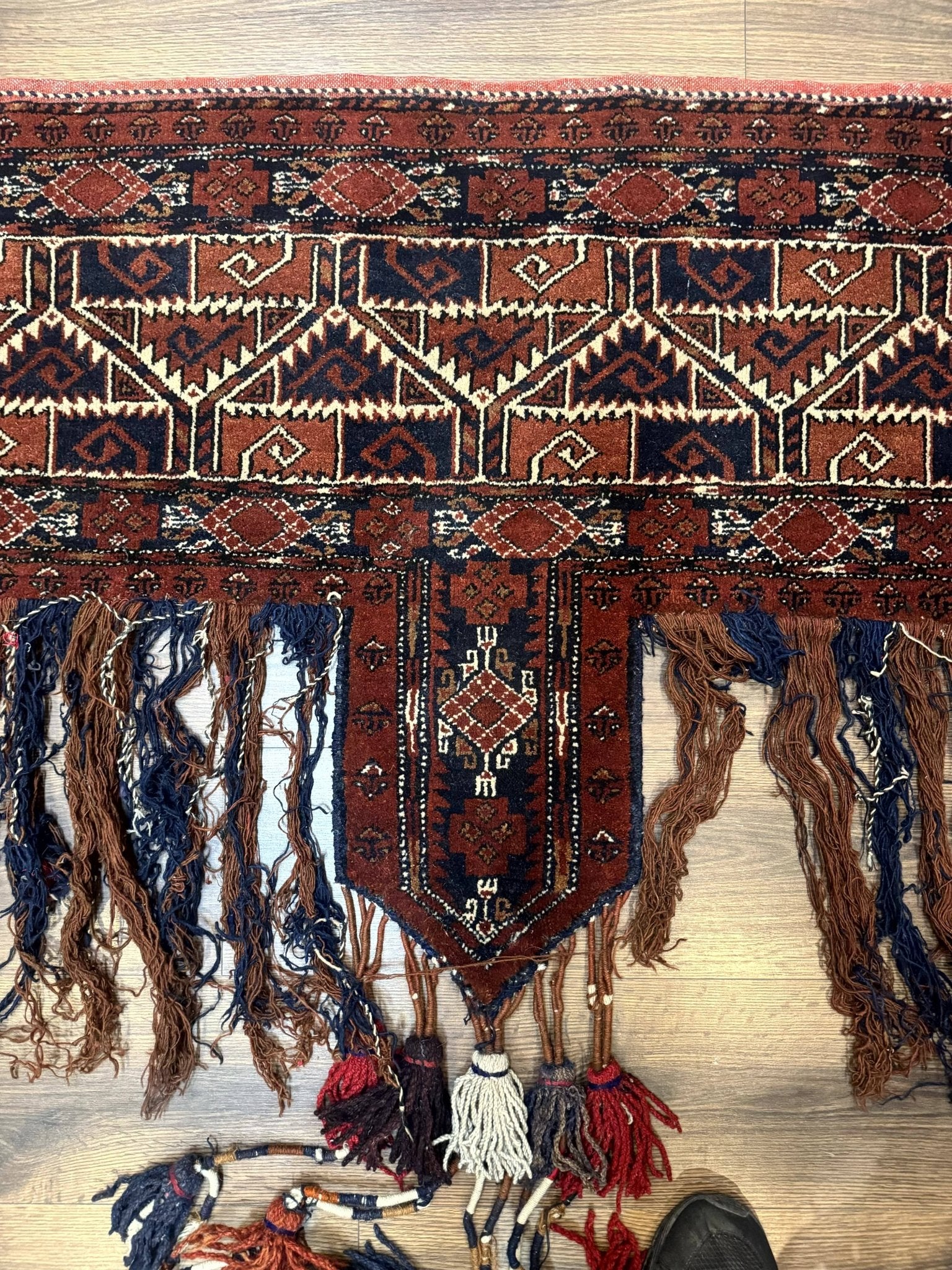 Antique Afghan Beshir Tent Header Textile Rug, Tribal Collectible, Wool - Jewel RugsShopify CollectiveHUNTEDFOX - Antique Afghan Beshir Tent Header Textile Rug, Tribal Collectible, Wool