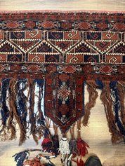 Antique Afghan Beshir Tent Header Textile Rug, Tribal Collectible, Wool - Jewel RugsShopify CollectiveHUNTEDFOX - Antique Afghan Beshir Tent Header Textile Rug, Tribal Collectible, Wool