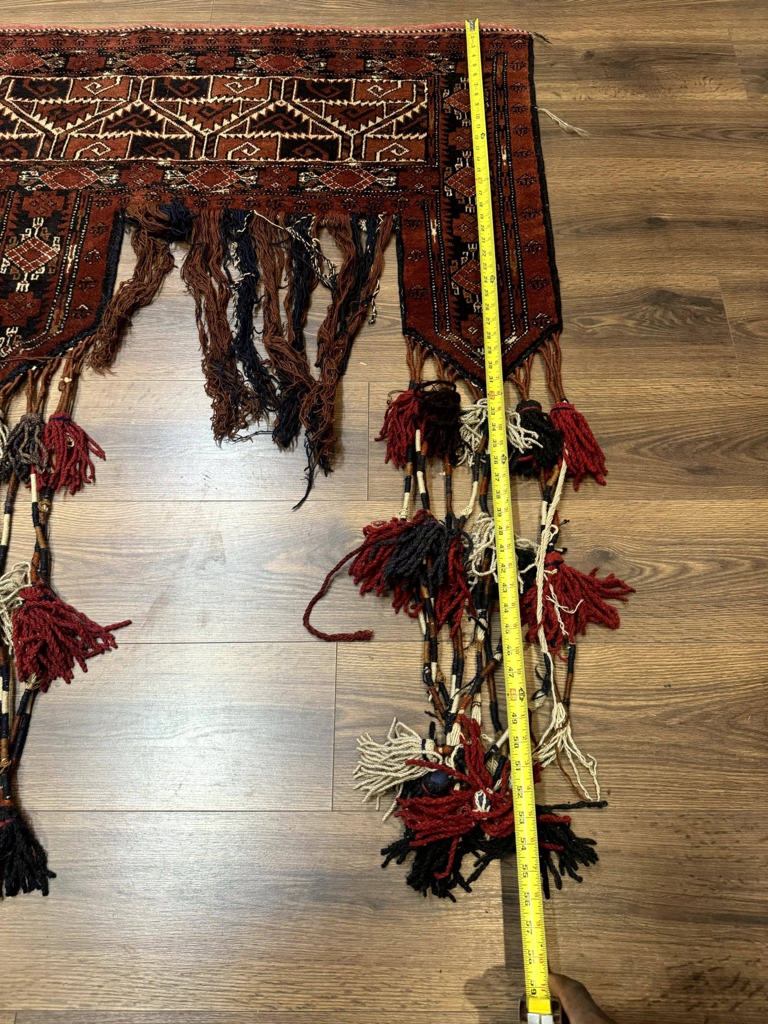 Antique Afghan Beshir Tent Header Textile Rug, Tribal Collectible, Wool - Jewel RugsShopify CollectiveHUNTEDFOX - Antique Afghan Beshir Tent Header Textile Rug, Tribal Collectible, Wool