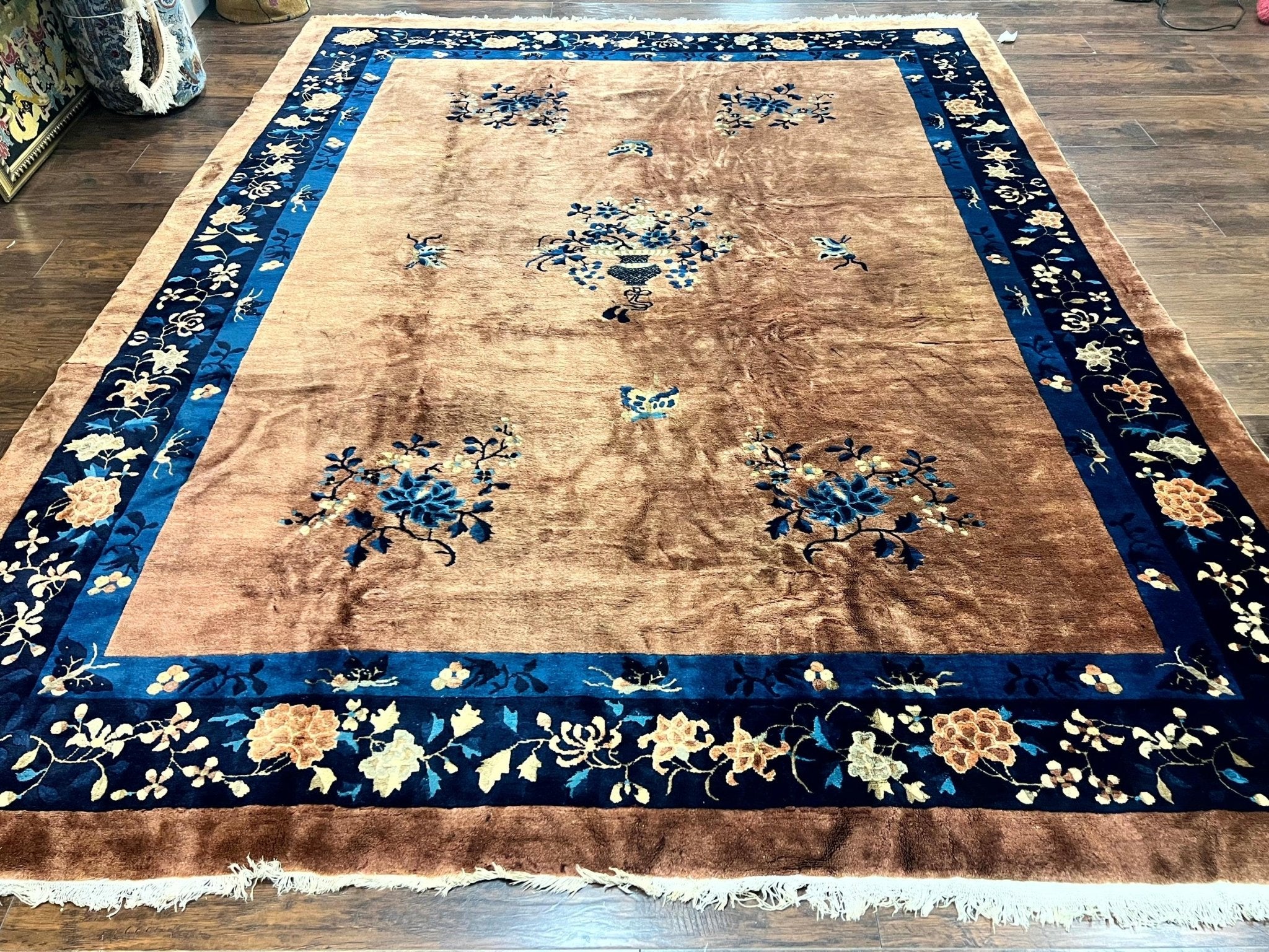 Antique Chinese Wool Rug 9x12, Large Peking Carpet, Handmade, Nichols Rug - Jewel RugsShopify CollectiveHUNTEDFOX - Antique Chinese Wool Rug 9x12, Large Peking Carpet, Handmade, Nichols Rug