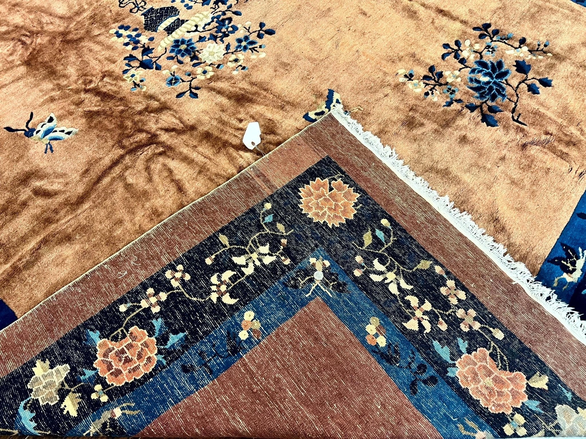 Antique Chinese Wool Rug 9x12, Large Peking Carpet, Handmade, Nichols Rug - Jewel RugsShopify CollectiveHUNTEDFOX - Antique Chinese Wool Rug 9x12, Large Peking Carpet, Handmade, Nichols Rug