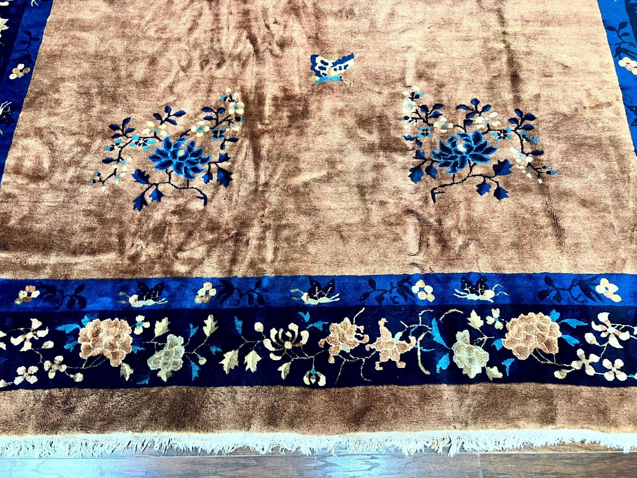 Antique Chinese Wool Rug 9x12, Large Peking Carpet, Handmade, Nichols Rug - Jewel RugsShopify CollectiveHUNTEDFOX - Antique Chinese Wool Rug 9x12, Large Peking Carpet, Handmade, Nichols Rug
