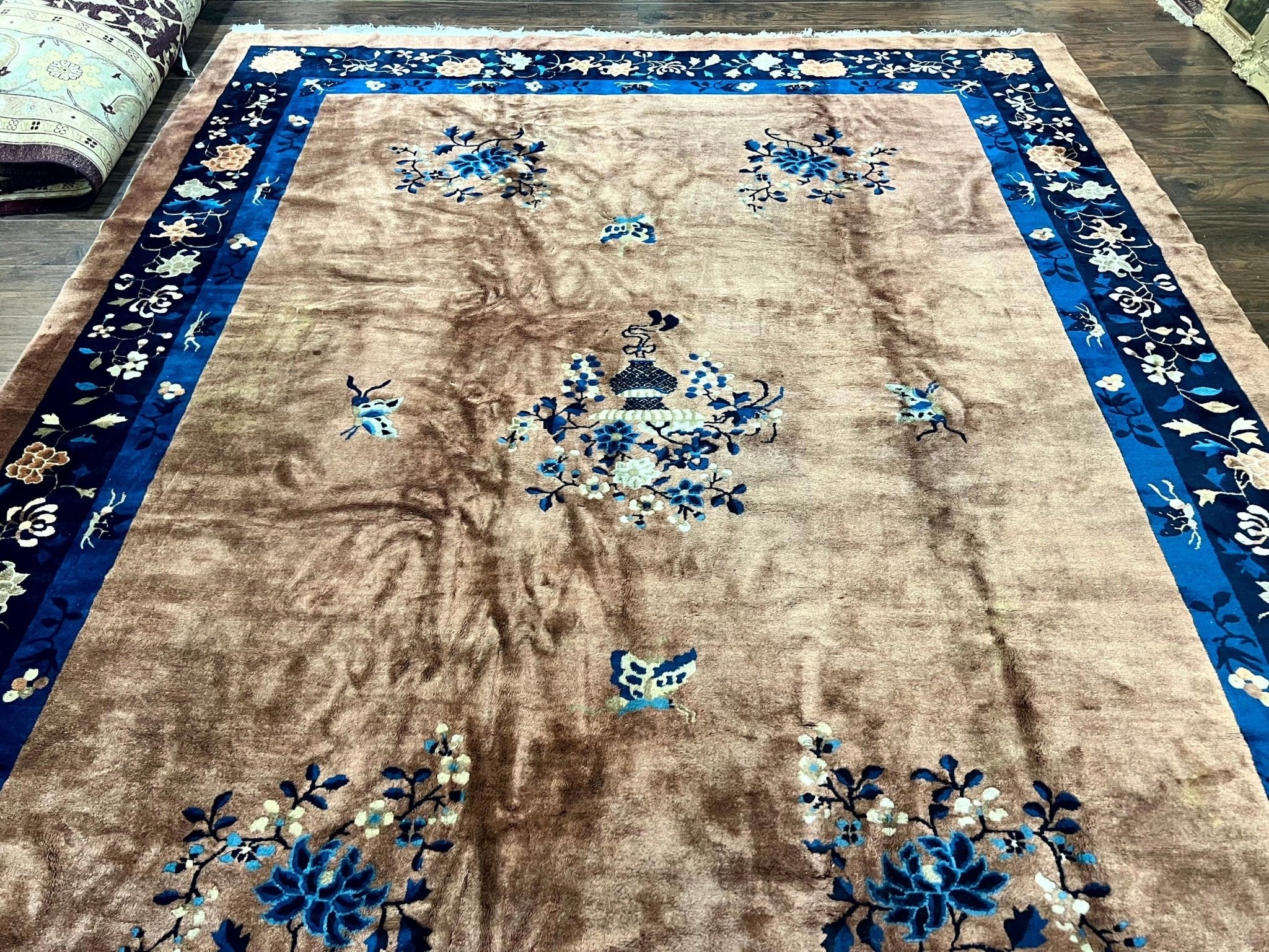 Antique Chinese Wool Rug 9x12, Large Peking Carpet, Handmade, Nichols Rug - Jewel RugsShopify CollectiveHUNTEDFOX - Antique Chinese Wool Rug 9x12, Large Peking Carpet, Handmade, Nichols Rug