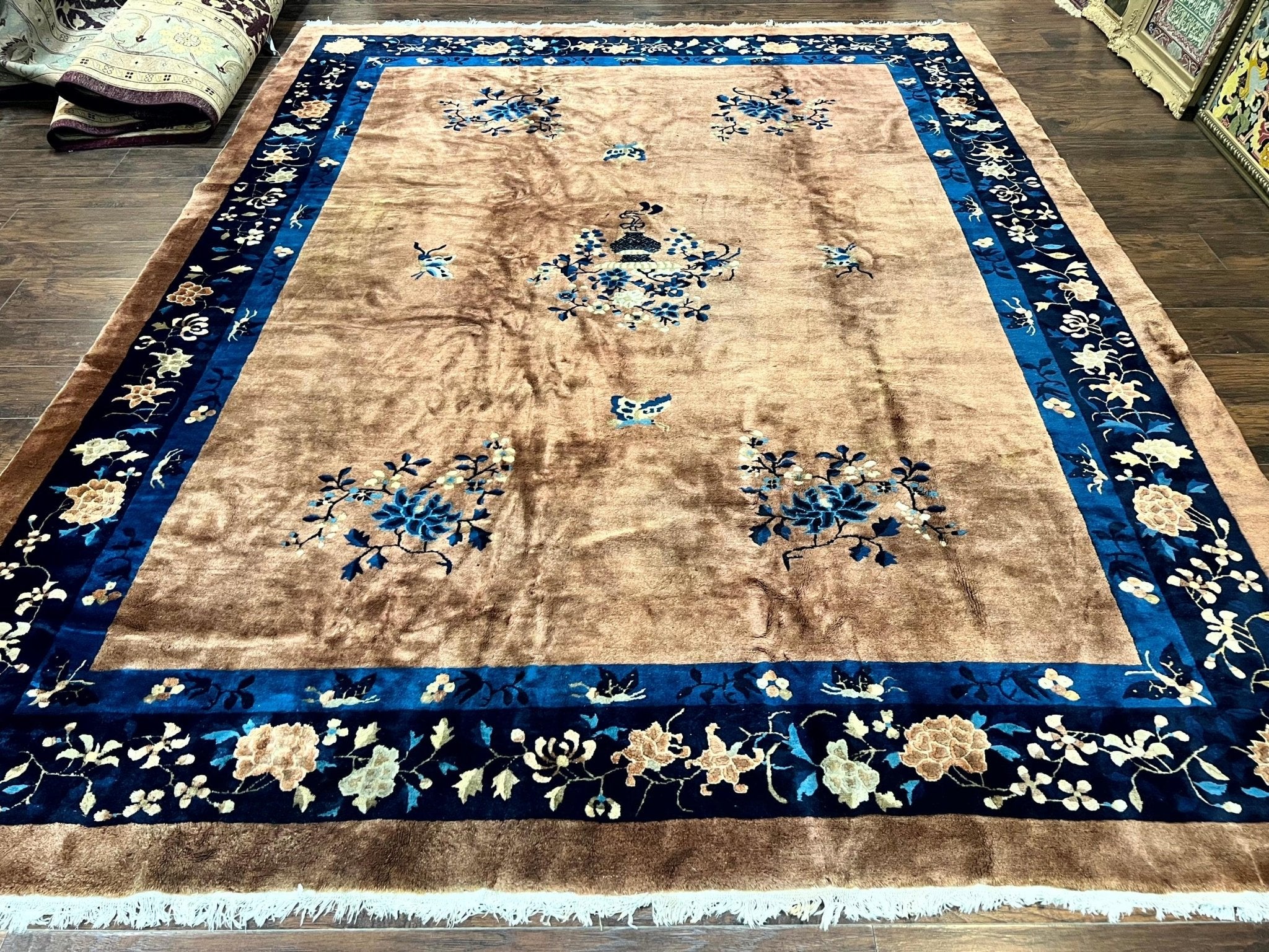 Antique Chinese Wool Rug 9x12, Large Peking Carpet, Handmade, Nichols Rug - Jewel RugsShopify CollectiveHUNTEDFOX - Antique Chinese Wool Rug 9x12, Large Peking Carpet, Handmade, Nichols Rug