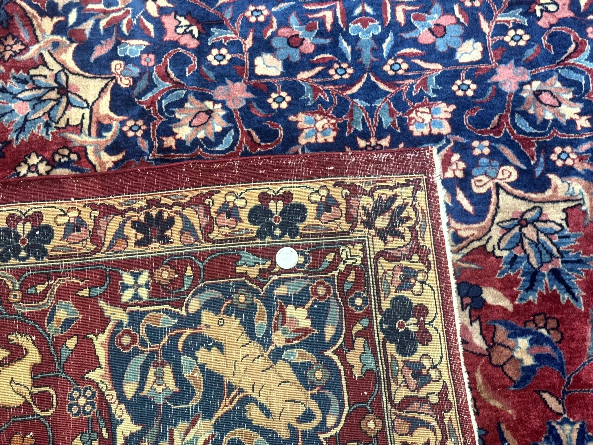 Antique Indo Persian Kerman Rug 9x12 Red Manchester Wool Animal Pictorials, Fine 290 KPSI - Jewel RugsShopify CollectiveHUNTEDFOX - Antique Indo Persian Kerman Rug 9x12 Red Manchester Wool Animal Pictorials, Fine 290 KPSI