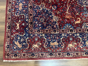 Antique Indo Persian Kerman Rug 9x12 Red Manchester Wool Animal Pictorials, Fine 290 KPSI - Jewel RugsShopify CollectiveHUNTEDFOX - Antique Indo Persian Kerman Rug 9x12 Red Manchester Wool Animal Pictorials, Fine 290 KPSI