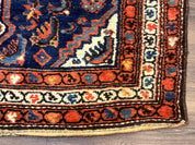 Antique Persian Hamadan Rug 4x6, Geometric, Double Medallions, Navy Blue, Tribal Carpet - Jewel RugsShopify CollectiveHUNTEDFOX - Antique Persian Hamadan Rug 4x6, Geometric, Double Medallions, Navy Blue, Tribal Carpet