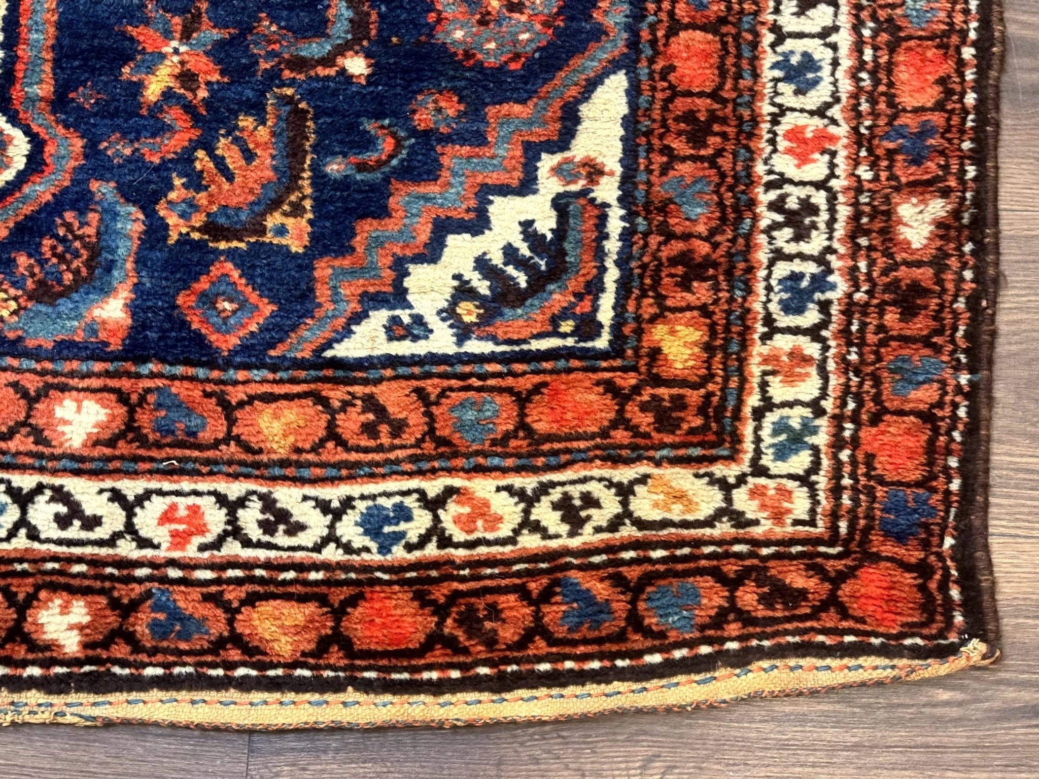 Antique Persian Hamadan Rug 4x6, Geometric, Double Medallions, Navy Blue, Tribal Carpet - Jewel RugsShopify CollectiveHUNTEDFOX - Antique Persian Hamadan Rug 4x6, Geometric, Double Medallions, Navy Blue, Tribal Carpet