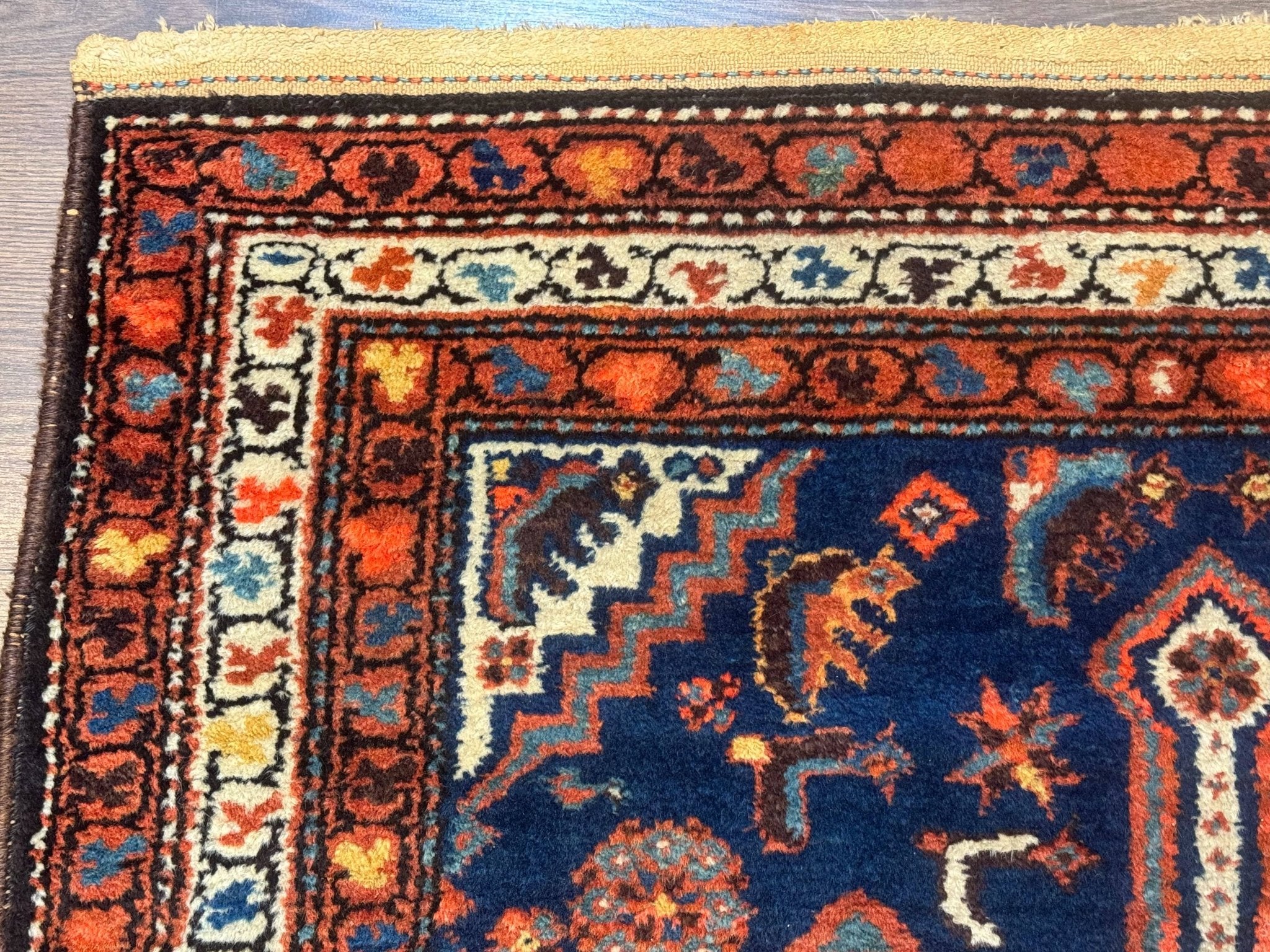 Antique Persian Hamadan Rug 4x6, Geometric, Double Medallions, Navy Blue, Tribal Carpet - Jewel RugsShopify CollectiveHUNTEDFOX - Antique Persian Hamadan Rug 4x6, Geometric, Double Medallions, Navy Blue, Tribal Carpet